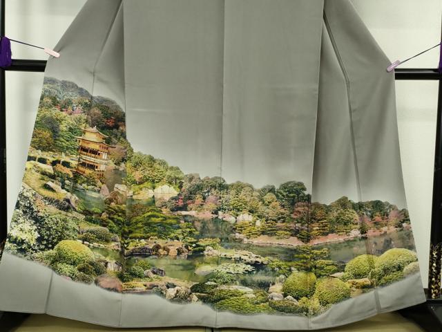 平和屋本店●極上　中国国宝刺繍　乱針刺繍　色留袖　総手刺繍　京都　金閣寺　灰色地　鈴乃屋扱い　逸品　DZAC0209kh6