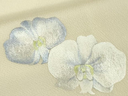 平和屋本店●極上　訪問着　総手刺繍　胡蝶蘭　砥粉色地　逸品　DZAC0210kh6