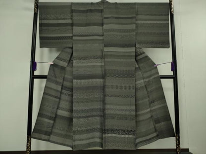 平和屋本店▽極上　男性　お召　単衣　百柄　黒地　逸品　DZAC0213kh6