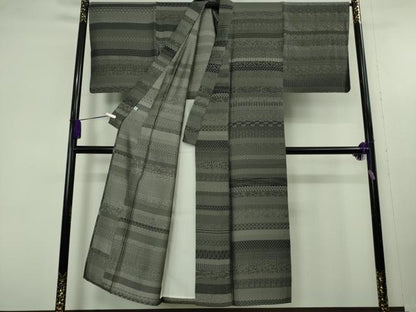 平和屋本店▽極上　男性　お召　単衣　百柄　黒地　逸品　DZAC0213kh6