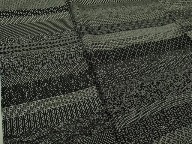 平和屋本店▽極上　男性　お召　単衣　百柄　黒地　逸品　DZAC0213kh6