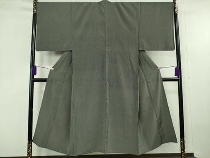 平和屋本店▽極上　男性　お召　単衣　万筋　黒×灰色　逸品　DZAC0214kh6