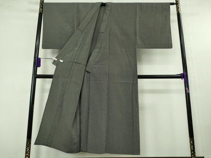平和屋本店▽極上　男性　お召　単衣　万筋　黒×灰色　逸品　DZAC0214kh6