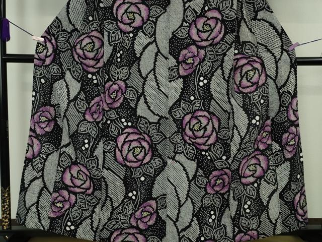 平和屋本店∴極上　夏物　浴衣　有松鳴海絞り　薔薇　バラ　黒地　綿　逸品　DZAC0215kh6