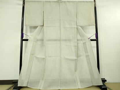 平和屋本店＊極上　夏物　本場小千谷ちぢみ　麻　縞　砂色地　逸品　DZAC0219kh6