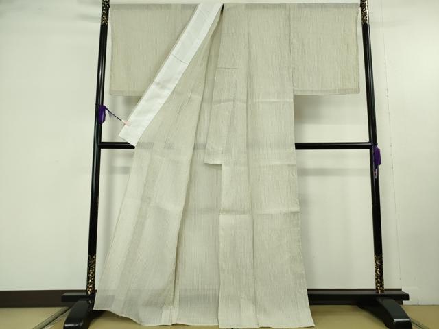 平和屋本店＊極上　夏物　本場小千谷ちぢみ　麻　縞　砂色地　逸品　DZAC0219kh6