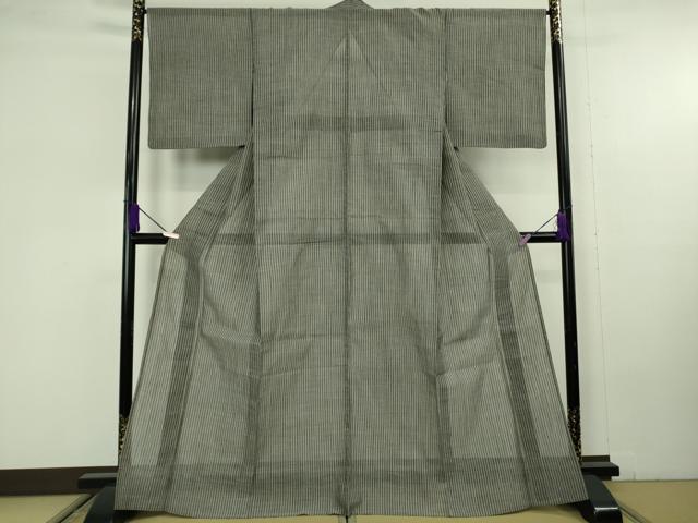 平和屋本店＊極上　夏物　本場小千谷ちぢみ　麻　縞　千歳茶色×蒸栗色　逸品　DZAC0221kh6