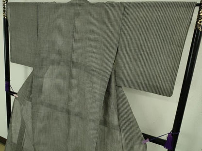 平和屋本店＊極上　夏物　本場小千谷ちぢみ　麻　縞　千歳茶色×蒸栗色　逸品　DZAC0221kh6