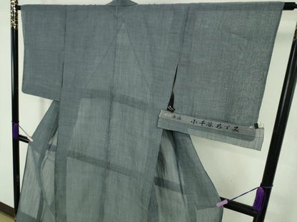 平和屋本店＊極上　夏物　本場小千谷ちぢみ　麻　色無地　錆鼠色　反端付き　逸品　未使用　DZAC0222kh6