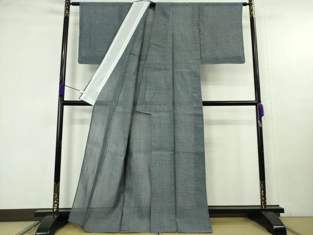 平和屋本店＊極上　夏物　本場小千谷ちぢみ　麻　色無地　錆鼠色　反端付き　逸品　未使用　DZAC0222kh6