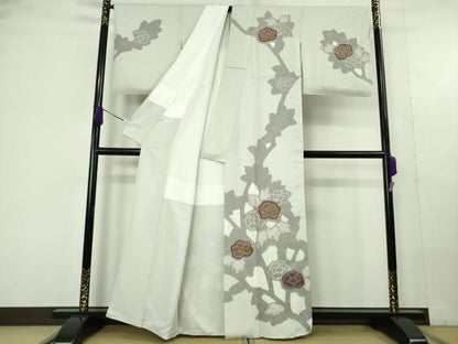 平和屋本店●極上　創業460年・千總　訪問着　駒刺繍　絞り　草花文　白緑色地　大丸扱い　逸品　未使用　DZAC0229kh6