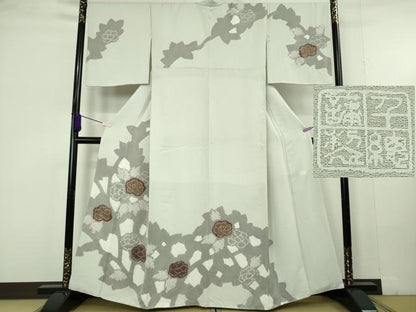 平和屋本店●極上　創業460年・千總　訪問着　駒刺繍　絞り　草花文　白緑色地　大丸扱い　逸品　未使用　DZAC0229kh6