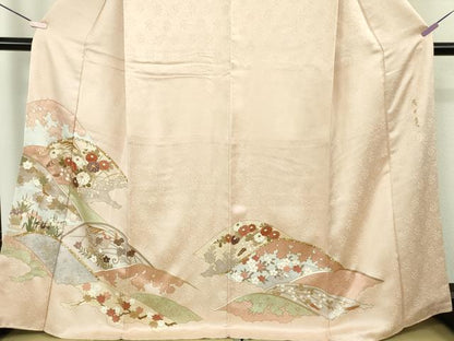 平和屋本店●極上　皇室献上作家　藤井寛　訪問着　駒刺繍　重ね山花文　洗柿色地　金彩　逸品　DZAC0230kh6