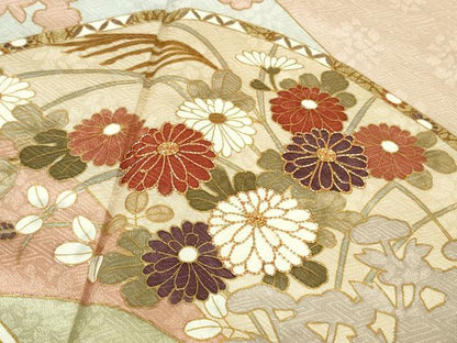 平和屋本店●極上　皇室献上作家　藤井寛　訪問着　駒刺繍　重ね山花文　洗柿色地　金彩　逸品　DZAC0230kh6