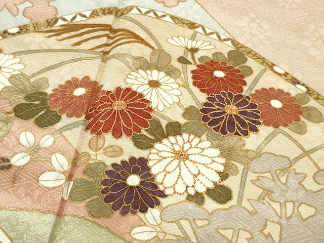 平和屋本店●極上　皇室献上作家　藤井寛　訪問着　駒刺繍　重ね山花文　洗柿色地　金彩　逸品　DZAC0230kh6