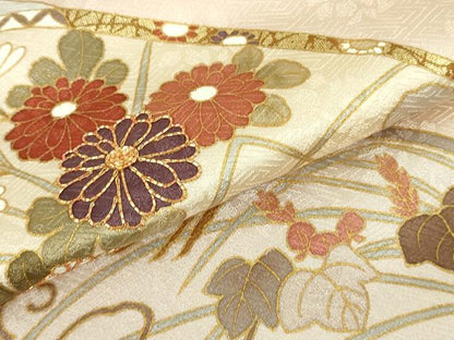 平和屋本店●極上　皇室献上作家　藤井寛　訪問着　駒刺繍　重ね山花文　洗柿色地　金彩　逸品　DZAC0230kh6