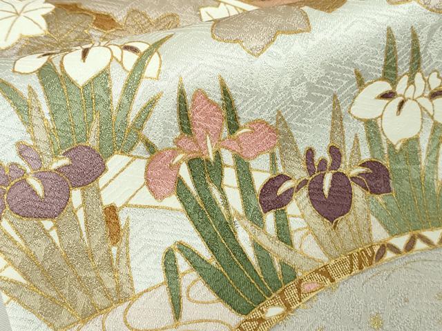 平和屋本店●極上　皇室献上作家　藤井寛　訪問着　駒刺繍　重ね山花文　洗柿色地　金彩　逸品　DZAC0230kh6