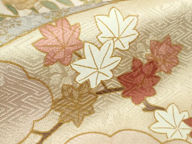 平和屋本店●極上　皇室献上作家　藤井寛　訪問着　駒刺繍　重ね山花文　洗柿色地　金彩　逸品　DZAC0230kh6
