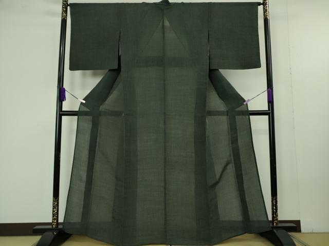平和屋本店＊極上　夏物　越後上布　苧麻　縞　黒緑色地　逸品　DZAC0242kh6