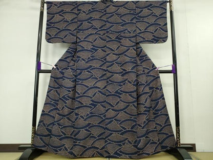 平和屋本店●極上　浦野理一　型染　紬　青海波　逸品　未使用　DZAC0246kh6