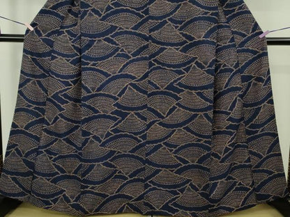 平和屋本店●極上　浦野理一　型染　紬　青海波　逸品　未使用　DZAC0246kh6