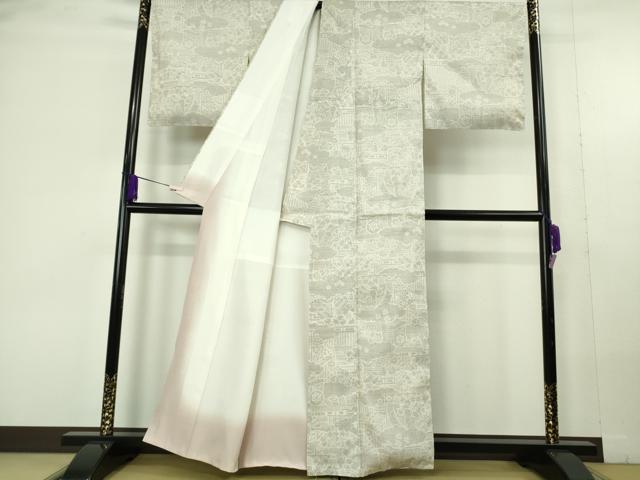 平和屋本店●極上　本場結城紬　重要無形文化財　160亀甲　御所車風景花文　逸品　未使用　DZAC0254kh6