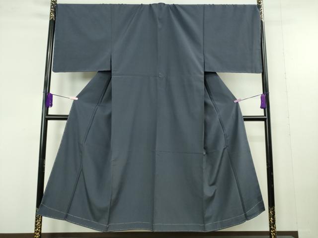平和屋本店●極上　男性　塩沢ちりめん　お召　キングサイズ　縞　濃い鉄御納戸色地　反端付き　逸品　未使用　DZAC0264kh6