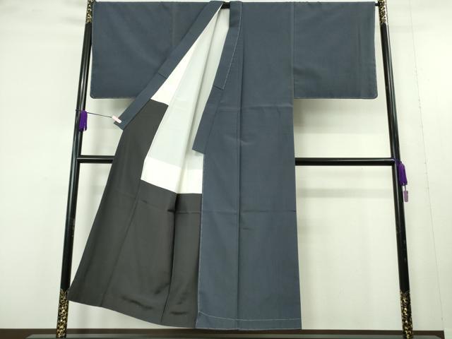 平和屋本店●極上　男性　塩沢ちりめん　お召　キングサイズ　縞　濃い鉄御納戸色地　反端付き　逸品　未使用　DZAC0264kh6