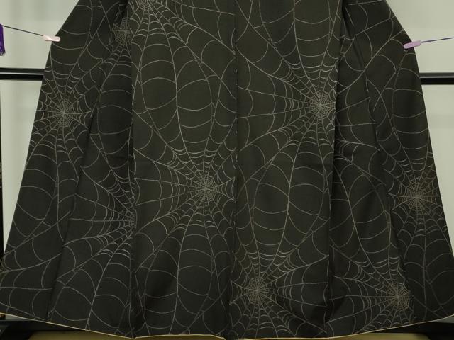 平和屋本店●極上　本場大島紬　9マルキ　カタス式　蜘蛛の巣　黒紅色地　逸品　DZAC0278kh6