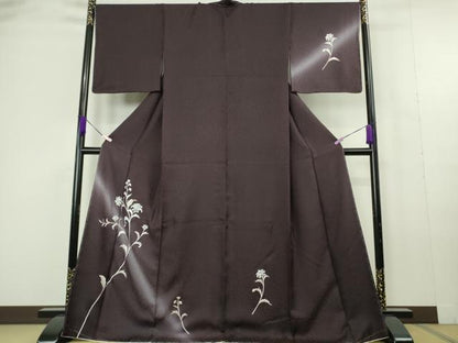 平和屋本店●極上　訪問着　総刺繍　枝花文　深紫色地　暈し染め　金糸　逸品　未使用　DZAC0290kh6