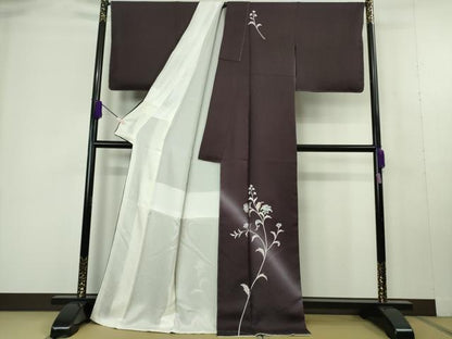平和屋本店●極上　訪問着　総刺繍　枝花文　深紫色地　暈し染め　金糸　逸品　未使用　DZAC0290kh6