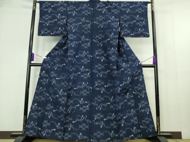 平和屋着物▽極上　弓浜絣　単衣　瓢箪蔦の葉文　正絹　逸品　DZAC0297kh6