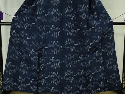 平和屋着物▽極上　弓浜絣　単衣　瓢箪蔦の葉文　正絹　逸品　DZAC0297kh6