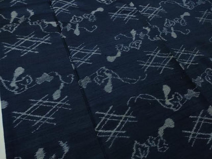 平和屋着物▽極上　弓浜絣　単衣　瓢箪蔦の葉文　正絹　逸品　DZAC0297kh6