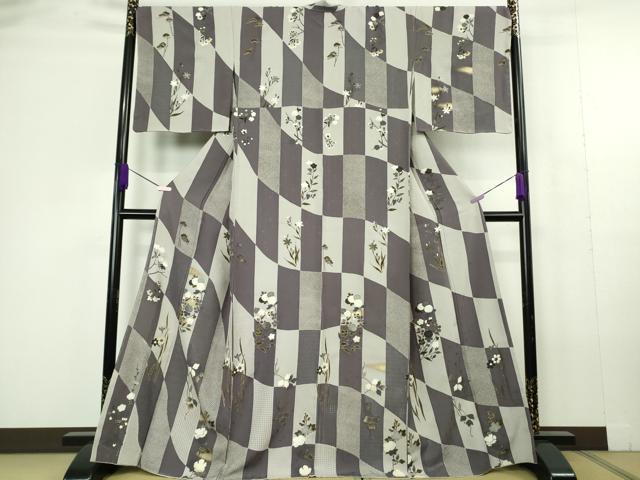 平和屋本店●極上　中国三大刺繍　スワトウ刺繍　汕頭刺繍　相良刺繍　小紋　草花　変わり市松　金銀糸　逸品　DZAC0300kh6