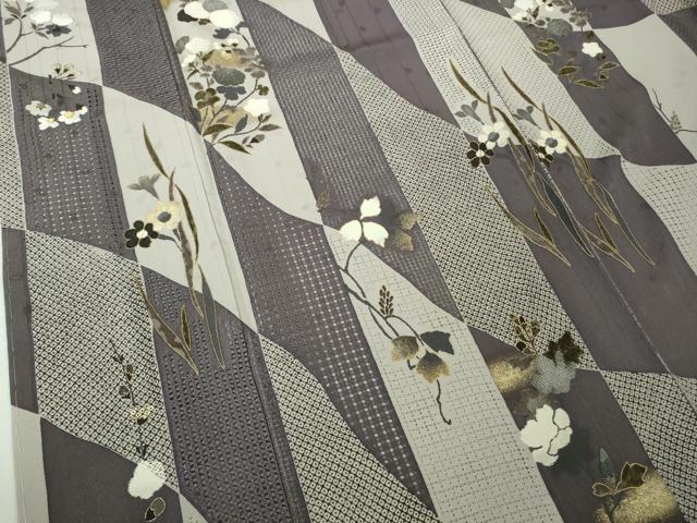平和屋本店●極上　中国三大刺繍　スワトウ刺繍　汕頭刺繍　相良刺繍　小紋　草花　変わり市松　金銀糸　逸品　DZAC0300kh6