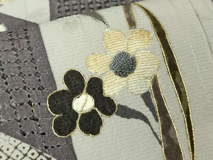 平和屋本店●極上　中国三大刺繍　スワトウ刺繍　汕頭刺繍　相良刺繍　小紋　草花　変わり市松　金銀糸　逸品　DZAC0300kh6