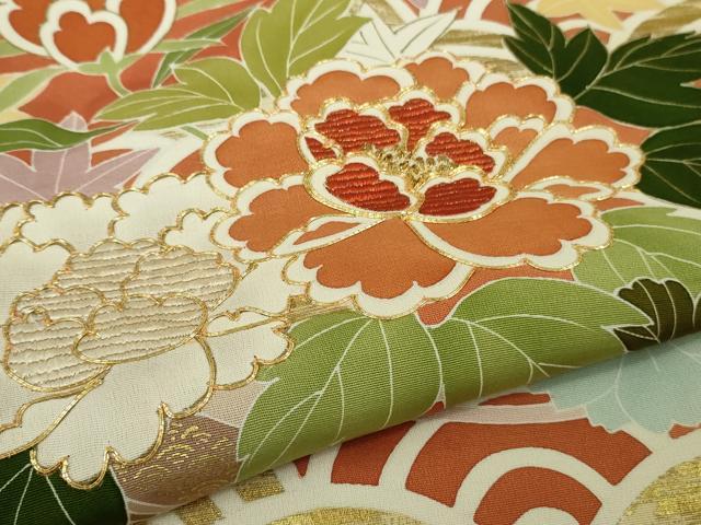 平和屋本店●極上　創業460年・千總　振袖　駒刺繍　枝垂れ花　青海波　花舟　雀茶色地　金彩　逸品　DZAC0307kh6