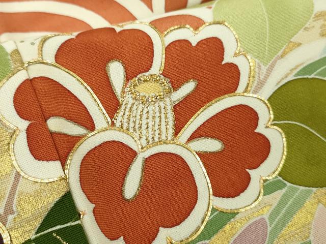平和屋本店●極上　創業460年・千總　振袖　駒刺繍　枝垂れ花　青海波　花舟　雀茶色地　金彩　逸品　DZAC0307kh6