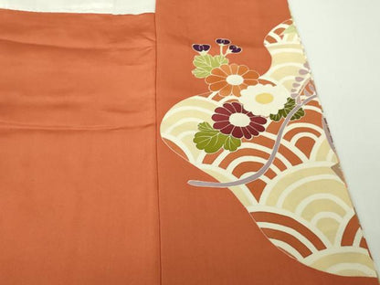平和屋本店●極上　創業460年・千總　振袖　駒刺繍　枝垂れ花　青海波　花舟　雀茶色地　金彩　逸品　DZAC0307kh6