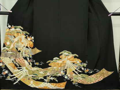 平和屋本店●極上　創業460年・千總　黒留袖　駒刺繍　鳳凰吉祥花文　金彩　逸品　未使用　DZAC0308kh6