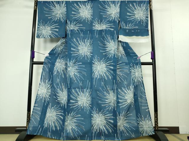 平和屋本店∴極上　夏物　竺仙　綿紅梅　浴衣　松葉　綿　反端付き　逸品　DZAC0317kh6