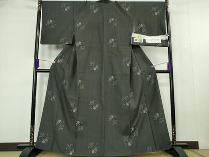 平和屋本店●極上　結城紬　奥順謹製　はたおり娘　兎　うさぎ　藍鉄色地　さが美扱い　証紙付き　逸品　DZAC0324kh6