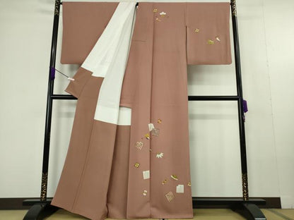 平和屋本店●極上　銀座　志ま亀　訪問着　宝尽くし　赭色　縮緬地　たとう紙付き　逸品　DZAC0328kh6