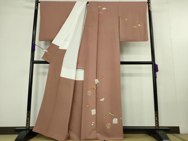 平和屋本店●極上　銀座　志ま亀　訪問着　宝尽くし　赭色　縮緬地　たとう紙付き　逸品　DZAC0328kh6