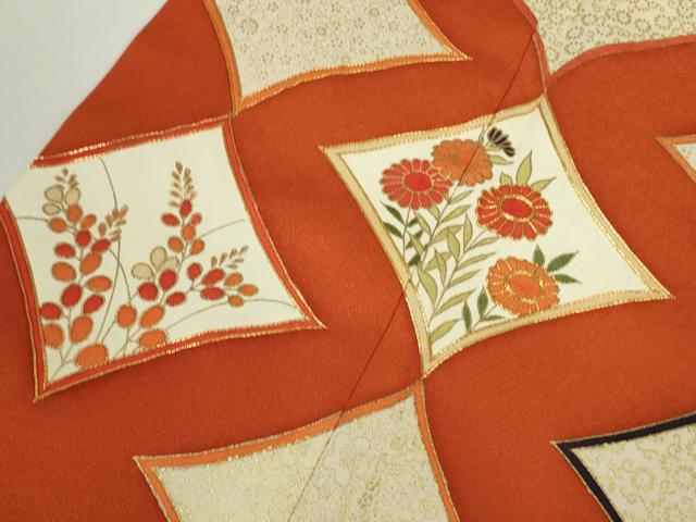 平和屋本店●極上　銀座　志ま亀　訪問着　駒刺繍　草花菱文　丹色地　金彩　たとう紙付き　逸品　DZAC0329kh6