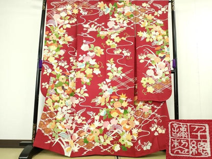 平和屋本店●極上　創業460年・千總　振袖　駒刺繍　松川菱　吉祥花文　金彩　東急百貨店扱い　逸品　DZAC0331kh6