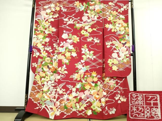 平和屋本店●極上　創業460年・千總　振袖　駒刺繍　松川菱　吉祥花文　金彩　東急百貨店扱い　逸品　DZAC0331kh6