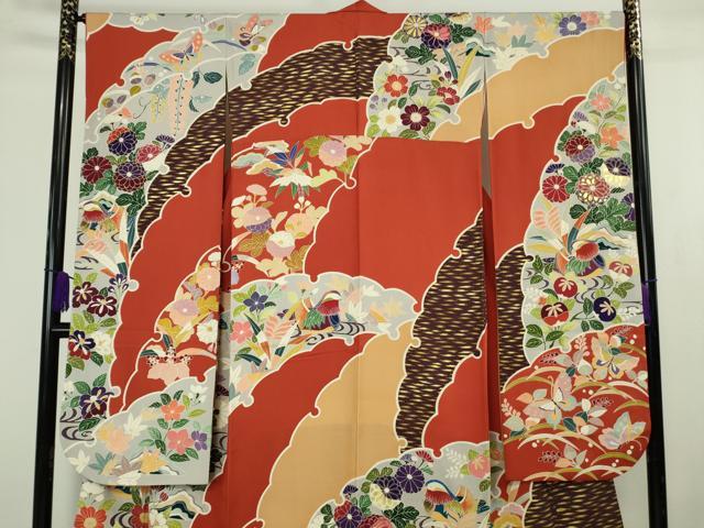 平和屋本店●極上　創業460年・千總　振袖　駒刺繍　雪輪　鴛鴦舞蝶花文　金彩　高島屋扱い　逸品　DZAC0332kh6