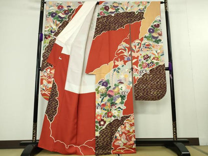 平和屋本店●極上　創業460年・千總　振袖　駒刺繍　雪輪　鴛鴦舞蝶花文　金彩　高島屋扱い　逸品　DZAC0332kh6